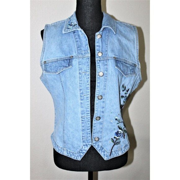 BILL BLASS JEANS embroidered vest M - Picture 3 of 8